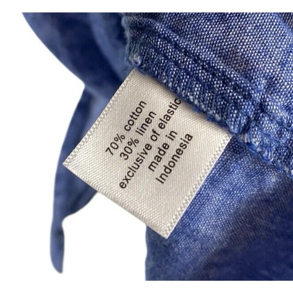 Lane Bryant Top 14 XL Button Up Chambray Tie Front Blue Pin Up Preppy Linen Blnd - Picture 9 of 9
